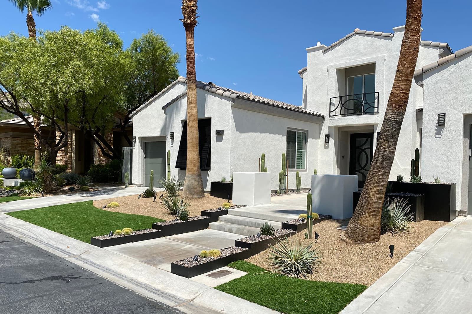 A Las Vegas Residential Landscape Job With Artificial Grass And Hardscape Installation